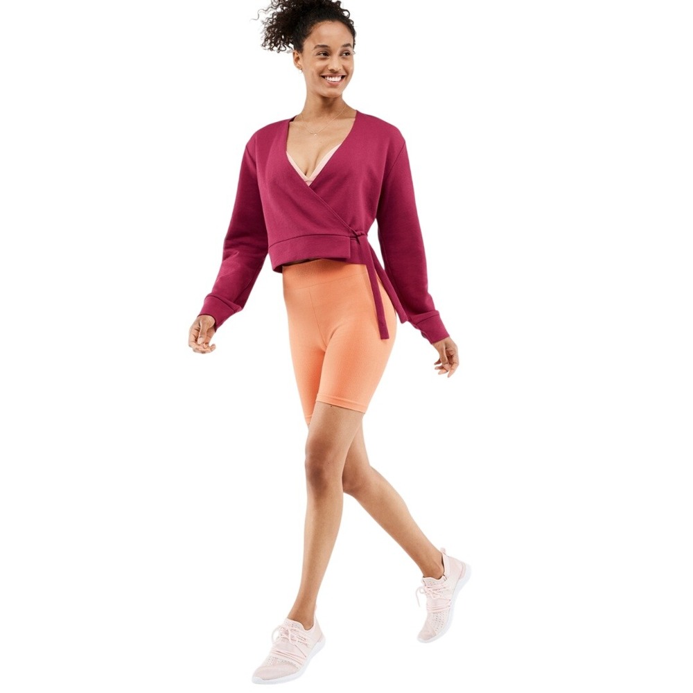 Fabletics Women's Berry Pink French Terry Wrap Cropped Sweatshirt Size Small